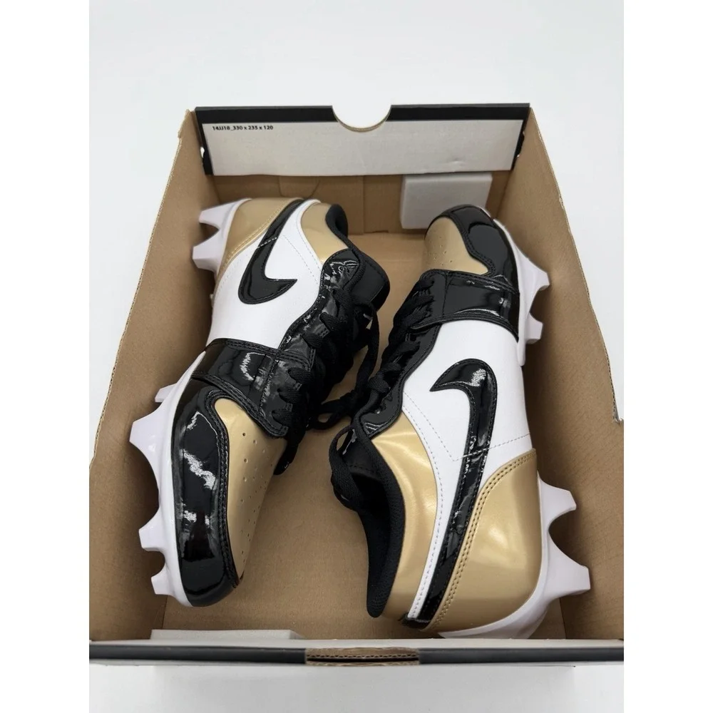 Size 10 - Nike Jordan 1 Low TD Football Cleats Gold Black FJ6245-701 No Box Lid